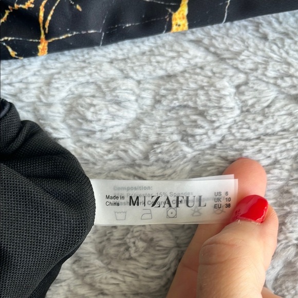 NWOT ZAFUL Black and Gold Marble Print Bikini Set high waist tummy control 6 - Picture 6 of 9